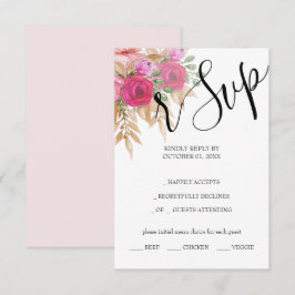 Rustieke Roze Pampas Waterverf Handbeschilderd RSVP Kaartje