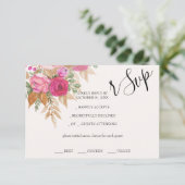 Rustieke Roze Pampas Waterverf Handbeschilderd RSVP Kaartje (Staand voorkant)