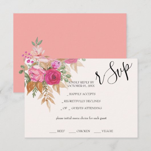 Rustieke Roze Pampas Waterverf Handbeschilderd RSVP Kaartje (Voorkant / Achterkant)