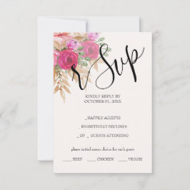 Rustieke Roze Pampas Waterverf Handbeschilderd RSVP Kaartje