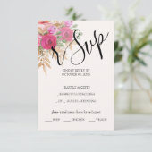 Rustieke Roze Pampas Waterverf Handbeschilderd RSVP Kaartje (Staand voorkant)