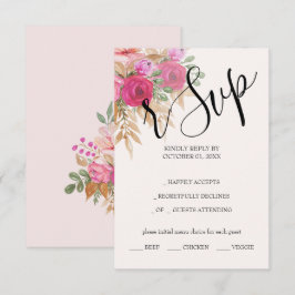 Rustieke Roze Pampas Waterverf Handbeschilderd RSVP Kaartje