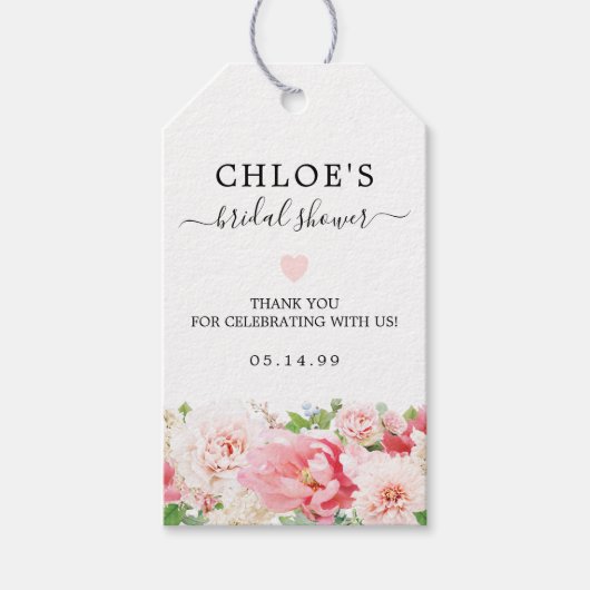 Rustieke Roze Pioen Rozen Bruidsdouche Cadeaulabel (Voorkant)