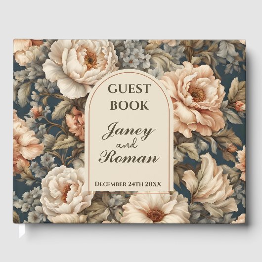 Rustieke Roze Pioenrozen Vintage bruiloft Gastenboek (Voorkant)