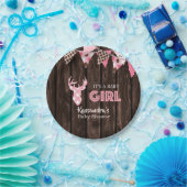 Rustieke Roze Plaid Herten Baby shower Papier Bord (Feest)