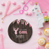 Rustieke Roze Plaid Herten Baby shower Papier Bord (Feest)