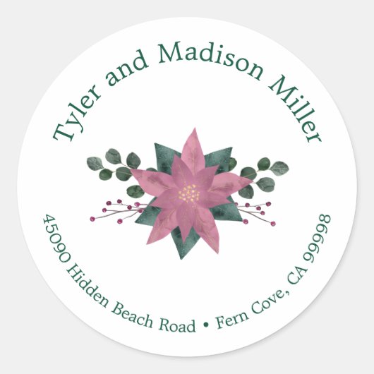 Rustieke Roze Poinsettia Bloom Vakantie Envelop Se Ronde Sticker (Voorkant)