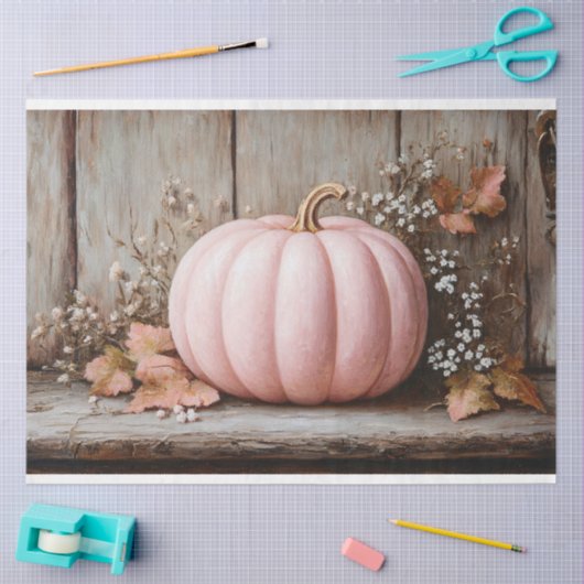 Rustieke Roze Pompoen Herfst Bladeren Decoupage Tissuepapier (Craft)