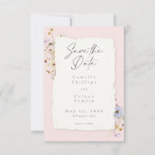 Rustieke Roze Romantische Wilde Bloemen Trouwfoto Save The Date (Voorkant)
