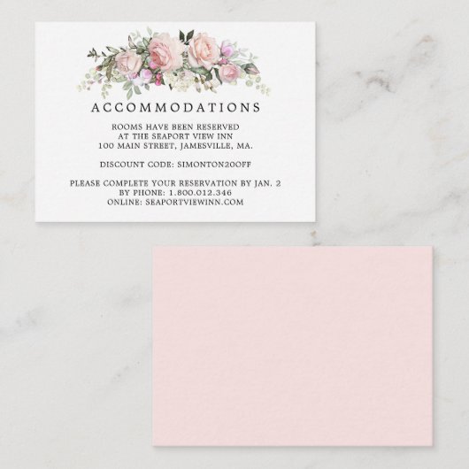 Rustieke Roze Rose Bloemen Bruiloft Accommodatie Informatiekaartje (Voorkant / Achterkant)