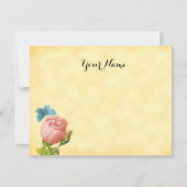 Rustieke Roze Rose en Blauwe Moth bewerkbaar Notitiekaartje (Voorkant)