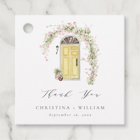 Rustieke Roze Roze Cottage Tuin Bruiloft Bedankjes Labels (Voorkant)