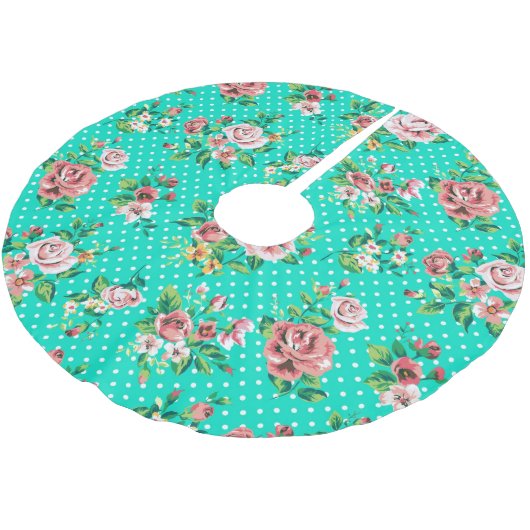 Rustieke Roze Rozen Polkadot Patroon Turquoise Ter Kerstboom Rok (Gekanteld)