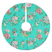 Rustieke Roze Rozen Polkadot Patroon Turquoise Ter Kerstboom Rok (Voorkant)