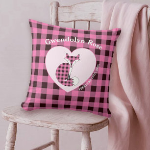 Rustieke roze ruitjes charmante vos baby kussen