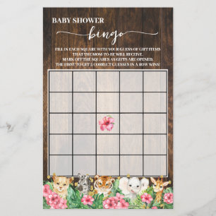 Rustieke Roze Safari Dieren Douche Bingo Spelkaart Flyer