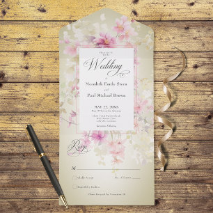 Rustieke Roze Sage Waterverf Bloemen Salie Geen Di All In One Uitnodiging