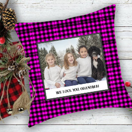 Rustieke Roze Tartan Foto Voor Grootouder Kussen
