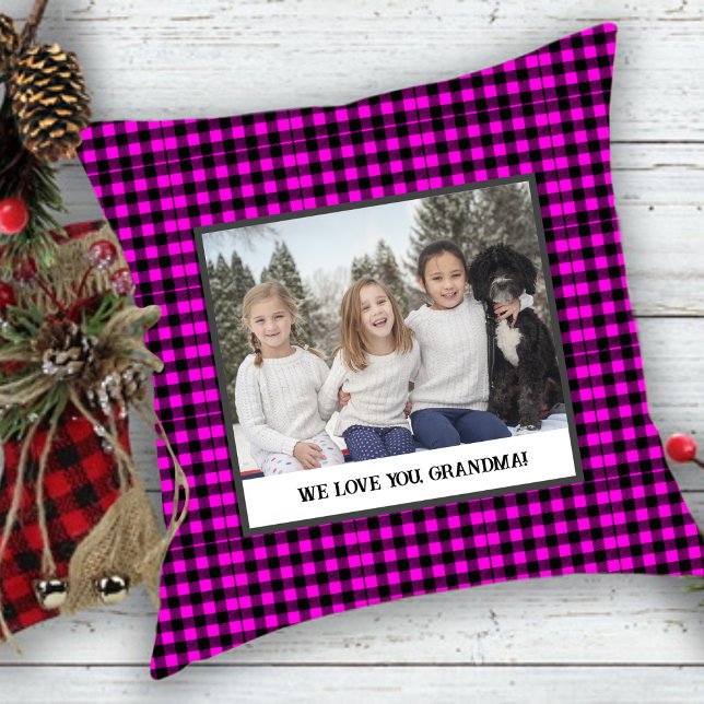 Rustieke Roze Tartan Foto Voor Grootouder Kussen (Creator heeft geüpload)