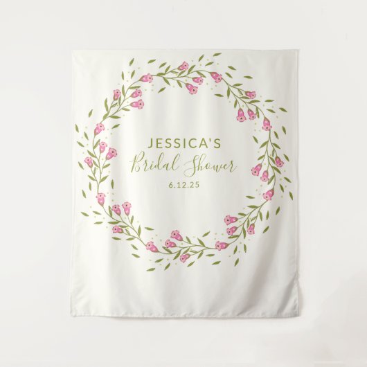 Rustieke Roze Tuinbloemen Aangepaste Bruiloftsdouc Wandkleed (Voorkant)