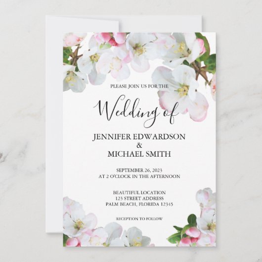 Rustieke roze waterverf bloeit bruiloft uitnodigin save the date (Voorkant)