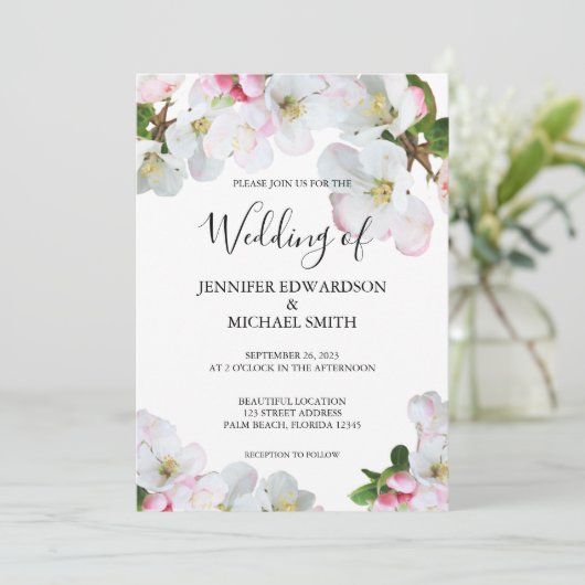 Rustieke roze waterverf bloeit bruiloft uitnodigin save the date (Staand voorkant)