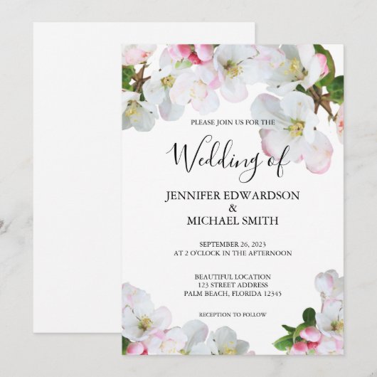 Rustieke roze waterverf bloeit bruiloft uitnodigin save the date (Voorkant / Achterkant)