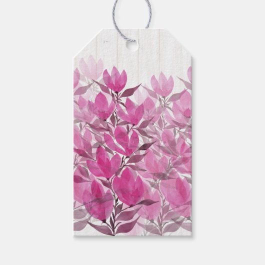Rustieke Roze Wildbloemen Waterverf Kunst Cadeaulabel (Voorkant)