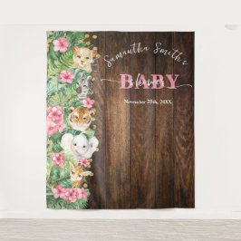 Rustieke Roze Wilde Safari Dieren Welkom Baby Borr Wandkleed