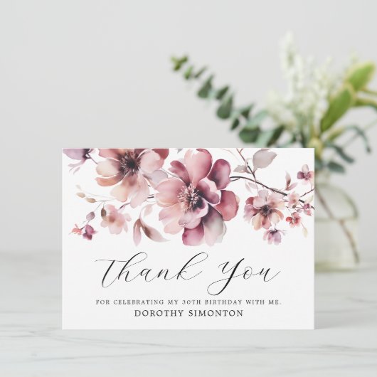 Rustieke Roze Wildflower 30e Verjaardag Dank u (Staand voorkant)