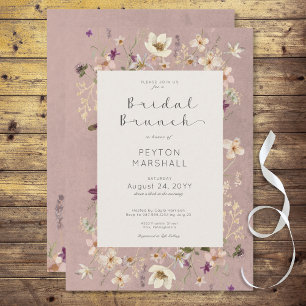 Rustieke Roze Wildflower Lijst Bruidsbrunch Kaart