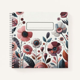 Rustieke Roze Wildflower met Blauwgroen accenten Notitieboek