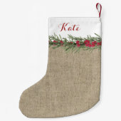 Rustieke Rozemarijn en bessen Waterverf op Burlap Kleine Kerstsok (Achterkant)