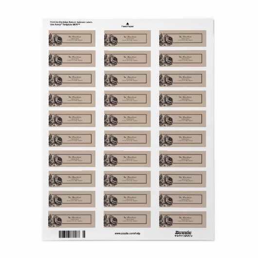 Rustieke Rozen Bloemen Bruiloft Retouradres Labels (Full Sheet)