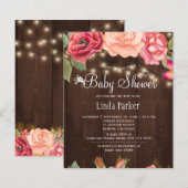 Rustieke rozen hout BUDGET babyshower uitnodiging (Voorkant / Achterkant)