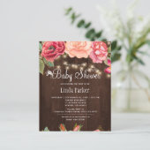 Rustieke rozen hout BUDGET babyshower uitnodiging (Staand voorkant)