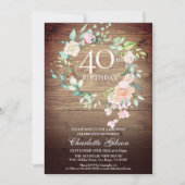Rustieke Rozen Krans Monogram 40e Verjaardag Kaart (Voorkant)