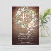 Rustieke Rozen Krans Monogram 40e Verjaardag Kaart (Staand voorkant)