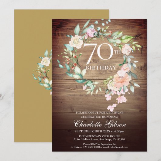 Rustieke Rozen Krans Monogram 70e Verjaardag Kaart (Voorkant / Achterkant)