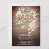 Rustieke Rozen Krans Monogram 90ste Verjaardag Kaart (Voorkant)