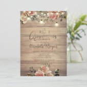 Rustieke Rozen Lights, Tiara, Diamonds Quinceañera Kaart (Staand voorkant)