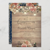 Rustieke Rozen Lights, Tiara, Diamonds Quinceañera Kaart (Voorkant / Achterkant)