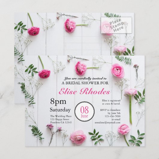 Rustieke rozen lijst op wit hout vrijgezellenfeest uitnodiging briefkaart (Voorkant / Achterkant)