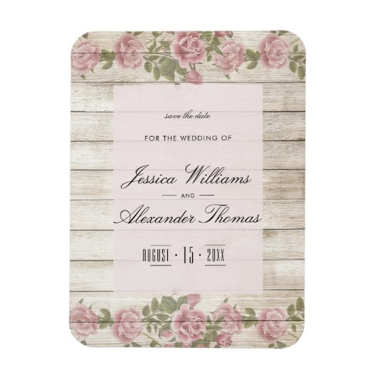 Rustieke Rozen Op Hout Save The Date Magneet (Verticaal)