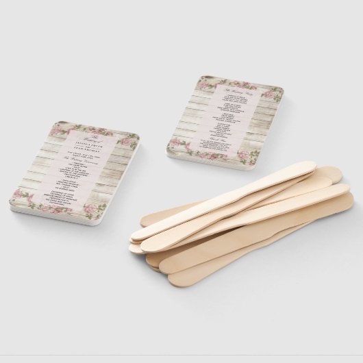 Rustieke Rozen op houten huwelijksprogramma Handwaaier (Niet-gemonteerd)