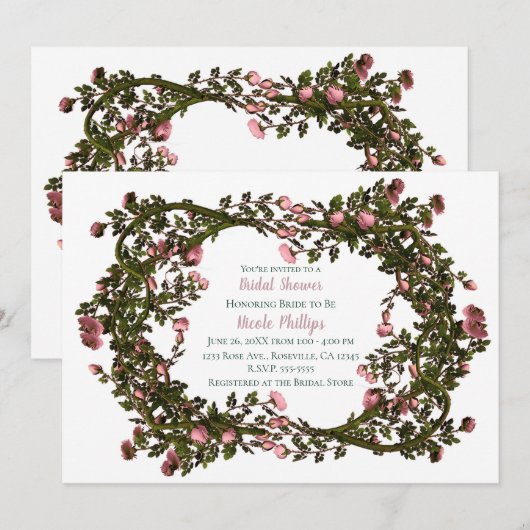 Rustieke Rozen Roze Rose Bloemen Botanische Wijnst Kaart (Voorkant / Achterkant)