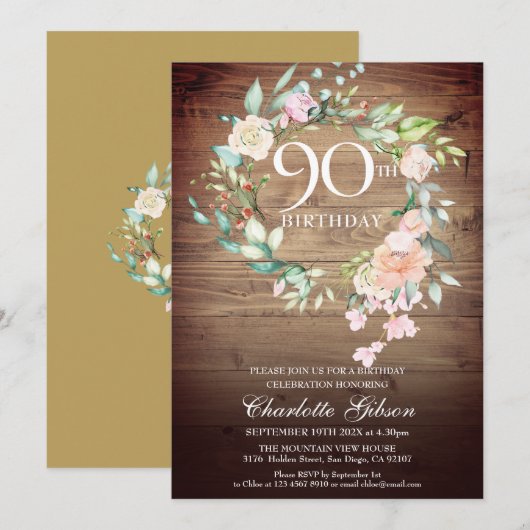 Rustieke Rozen Slinger Monogram 90e Verjaardag Kaart (Voorkant / Achterkant)