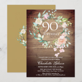 Rustieke Rozen Slinger Monogram 90e Verjaardag Kaart