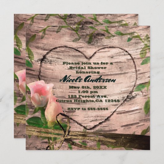 Rustieke Rozen & Wijnstokken Witte Berk Uitnodigin Kaart (Voorkant / Achterkant)