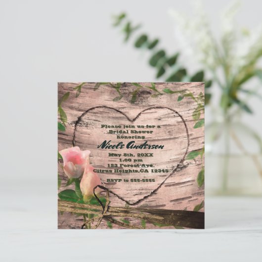 Rustieke Rozen & Wijnstokken Witte Berk Uitnodigin Kaart (Staand voorkant)